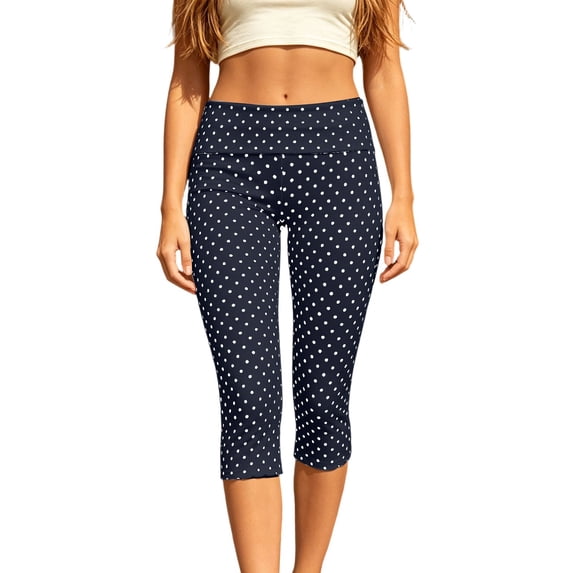 WAYUTE Womens Pants Fold over High Waist Slim Fit Polka Dot Print Capri Leggings Street Stretchy Cropped Trousers Casual Daily Wear