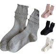 thumbnail image 1 of WAYUTE Womens Ruffle Bow Crew Socks Soft Stretchy Breathable Frill Scalloped Ballet Style Knit Casual Cotton Socks, 1 of 7