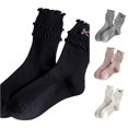 thumbnail image 1 of WAYUTE Womens Ruffle Bow Crew Socks Soft Stretchy Breathable Frill Scalloped Ballet Style Knit Casual Cotton Socks, 1 of 4