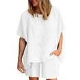 thumbnail image 1 of WAYUTE Womens Sets 2 Piece Outfits Ladies Loose Cozy Casual Round Neck Solid Color Cotton Shorts Trendy Outdoor Activities Summer Outfit, 1 of 5