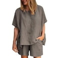 thumbnail image 1 of WAYUTE Womens Sets 2 Piece Outfits Ladies Loose Cozy Casual Round Neck Solid Color Cotton Shorts Trendy Outdoor Activities Summer Outfit, 1 of 4