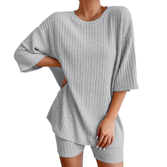 WAYUTE Womens Sets 2 Piece Outfits Oversized Short Sleeve Casual Solid Color Summer Shorts and Tops Travel Vacation Matching Clothing
