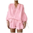thumbnail image 1 of WAYUTE Womens Sets 2 Piece Outfits Oversized Solid Color Summer Shorts and Shirt Top V Neck Cozy Shirt Vacation Trendy Casual Wear, 1 of 7