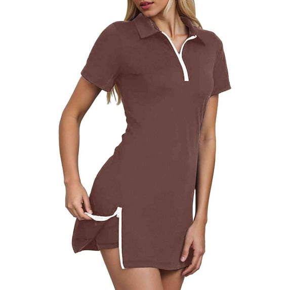 WAYUTE Womens Sets 2 Piece Outfits Slim Fit Soft Stretch Lapel Zipper Short Sleeve Solid Color Athletic Sport Set