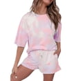 thumbnail image 1 of WAYUTE Womens Sets 2 Piece Outfits Tie Dye Short Sleeve V Neck T Shirt and Leisure Lacing Shorts Baggy Outdoor Summer Outfit, 1 of 4