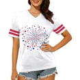 thumbnail image 1 of WAYUTE Womens Shirts Colorful Stars & Fireworks Pattern Short Sleeve V Neck Celebrate America'S 250Th Anniversary For 4Th Of July Holiday Nautical Tops,White,Xl, 1 of 4