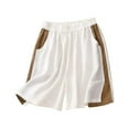 thumbnail image 1 of WAYUTE Womens Shorts 2025 Summer New Comfortable and Linen Stitching Contrast Shorts Loose Casual Elastic Five Point Wide Leg Pants, 1 of 3
