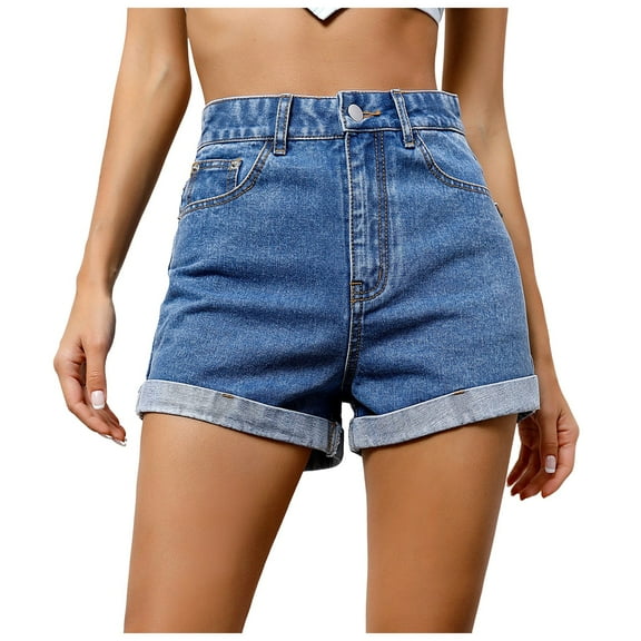 WAYUTE Womens Shorts Elastic Waist Drawstring Casual High Waist Rugged Denim Shorts Fashion