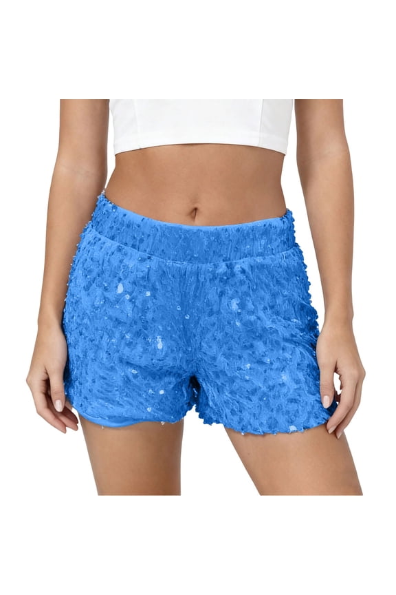 Womens Shorts High Waist Sequin Hot Pants Bodycon Denim Shorts for Party Night Out Casual Versatile Summer Outdoor