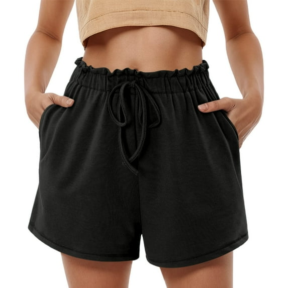 WAYUTE Womens Shorts High Waisted Loose Shorts with Drawstring Comfortable Casual Summer Vacation Solid Color Shorts