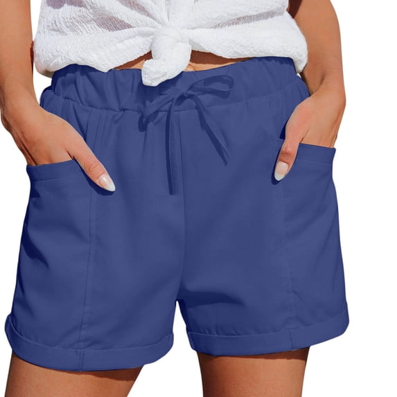 WAYUTE Womens Shorts Straight Leg High Waist Sports Loose Shorts Trendy Solid Color with Pockets Stretchy for Summer Daily Wear