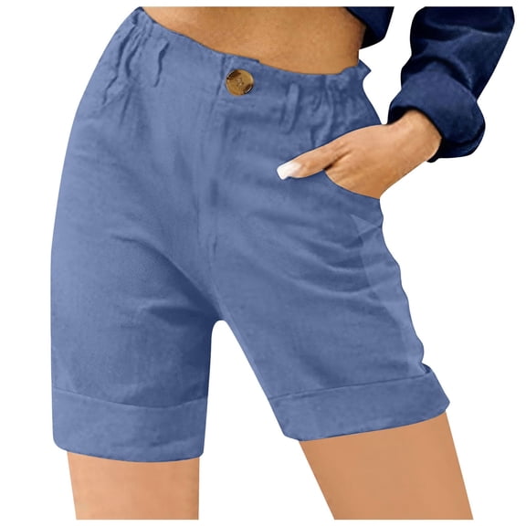 WAYUTE Womens Shorts Summer Solid Color Cotton and Linen Fashion Loose High Waist Casual Shorts