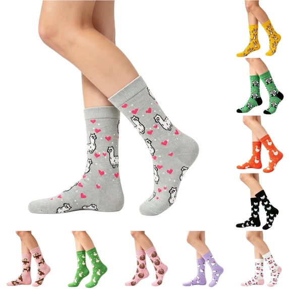 WAYUTE Womens Socks Cute Cartoon Printed Casual Fashion Dress Crew Socks for Women Lightweight Loose Fit Daily Wear