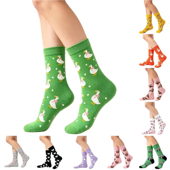 WAYUTE Womens Socks Cute Cartoon Printed Casual Fashion Dress Crew Socks for Women Lightweight Loose Fit Daily Wear