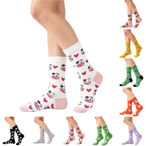 WAYUTE Womens Socks Cute Cartoon Printed Casual Fashion Dress Crew Socks for Women Lightweight Loose Fit Daily Wear