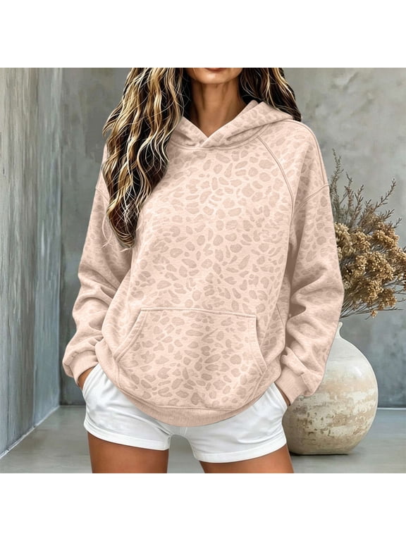 Womens Sweatshirt Lined Leopard Print Hoodie Long Sleeve Loose Comfort Fashion Hooded Sweatshirt Casual Outdoor