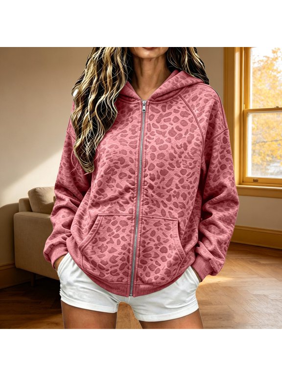 Womens Sweatshirt Lined Leopard Print Hoodie Long Sleeve Loose Comfort Fashion Hooded Sweatshirt Holiday Party