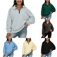 thumbnail image 1 of WAYUTE Womens Sweatshirt Oversized Quarter Zip Sweatshirt Long Sleeve Solid Color Pullover for Ladies Everyday Fall Blouse Fashion Clothes Casual Outdoor,White,L, 1 of 7