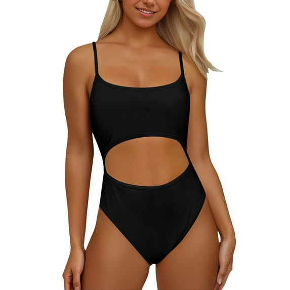 WAYUTE Womens Swimsuits One Piece Neck Cut Out Front Lace Up Back High Cut Monokini Swimsuit