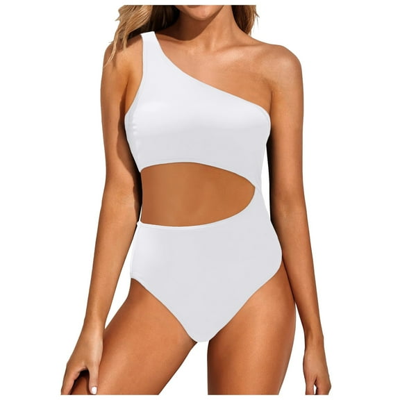 WAYUTE Womens Swimsuits One Piece One Shoulder Swimsuit for Bathing Suits Full Coverage Keyhole Swimwear