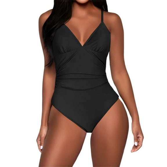 WAYUTE Womens Swimsuits One Piece Solid Color Bikini Swimsuit with Adjustable Straps and Open Back Design Stylish Beach Swimwear for Summer