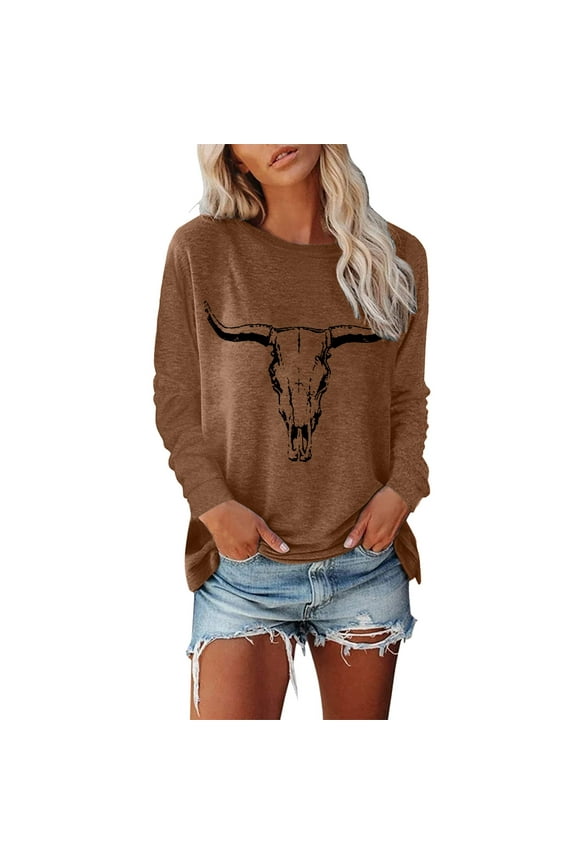 Womens T Shirts Western Long Sleeve Shirts Vintage Country Music Fall T Shirt Hiking Travel Sweatshirt Tees Blouse Top Casual Comfort Fit Party Holiday Daily Wear