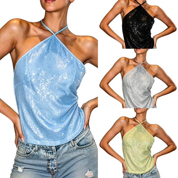 WAYUTE Womens Tank Tops Elegant Halter Neck Backless Strappy Camisole Loose Comfort Basic Summer Tops Performance Beach Outdoor Casual