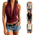 thumbnail image 1 of WAYUTE Womens Tank Tops Elegant Halter Solid Color Slim Fit Cropped Top Backless Knit Vest Party Night Out Fashion Summer,,S, 1 of 4