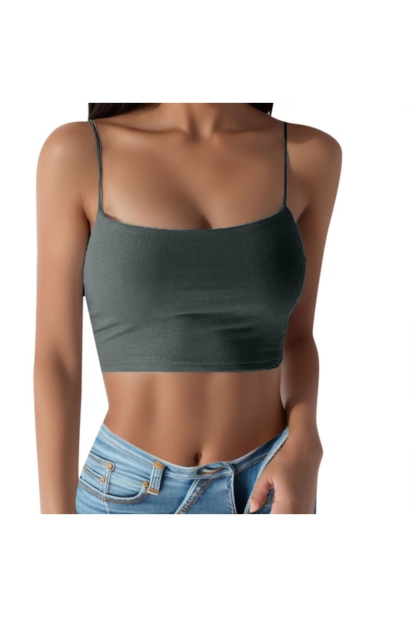 Womens Tank Tops Push Up Solid Color Spaghetti Strap Tank Top Vest Casual Sports Sleeveless Slim Trendy Tunic Camisole