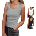thumbnail image 1 of WAYUTE Womens Tank Tops Ribbed U Neck Wide Strap Camisole Tops Stretch Slim Sleeveless Basic Layering Shirts for Summer Office Going Out Casual Outdoor,Grey,M, 1 of 5