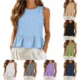 thumbnail image 1 of WAYUTE Womens Tank Tops Ruffle Hem Crew Neck Sleeveless Solid Color Tank Blouse Soft Breathable Summer Beach Vest Shirts,Blue,S, 1 of 6