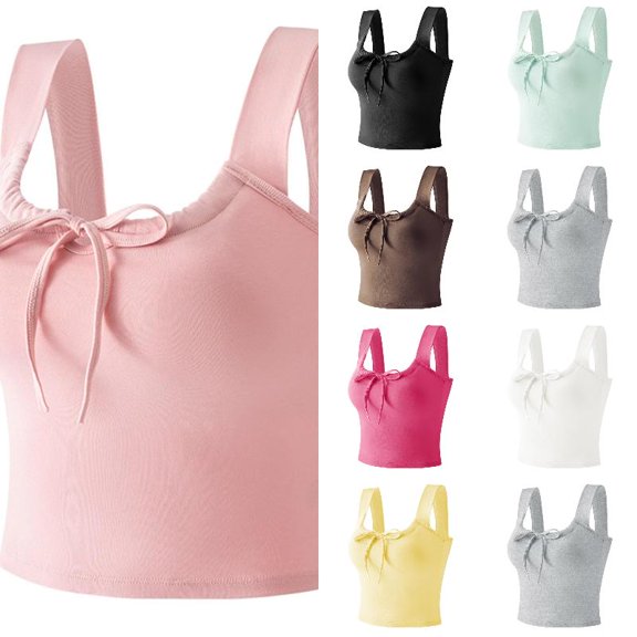 WAYUTE Womens Tank Tops Solid Color Summer Copped Top with Built In Fixed Pads Strethcy Fit Soft Backless Camisole Outdoor Casual