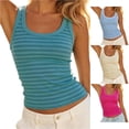 thumbnail image 1 of WAYUTE Womens Tank Tops Square Neck Striped Sleeveless Knit Crop Tank Top Soft Stretchy Fit Casual Camisole Summer Layering,Mint Green,L, 1 of 4
