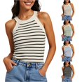 thumbnail image 1 of WAYUTE Womens Tank Tops Striped Ribbed Halter Tank Top Sleeveless Stretch Slim Fit Summer Beach Layering Camisole Shirt Versatile Casual Outdoor,White,M, 1 of 5