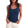 thumbnail image 1 of WAYUTE Womens Tank Tops Summer Sleeveless Ribbed Square Neck Polka Dot Print Slim Fit Shirt Basic Blouse Casual Outdoor,Navy,2XL, 1 of 4