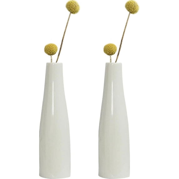 ABPETE Small Ceramic Vase Set of 2 Flower Bud Vases Modern Minimalist Vase Mini Table Floral Vase Flower Arrangement for Home Living Room Office Centerpiece Decor 5 inch White