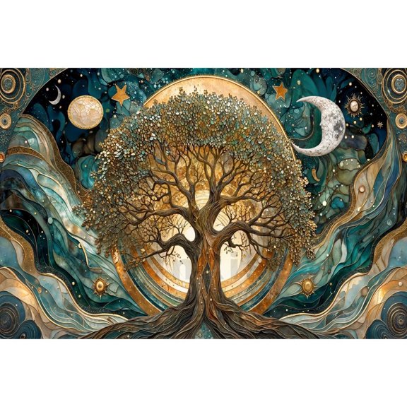 WAll ART Celestial Tree of Life Sun Moon Cosmic Mystical Nature, Unframed Poster