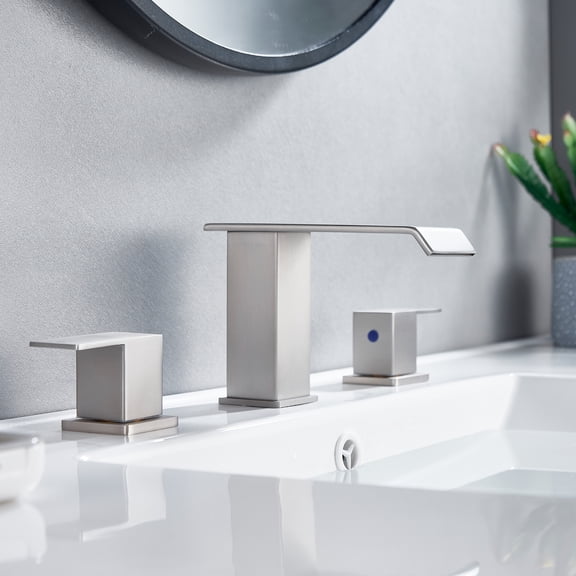 WB-03108BN Square Widespread 2-handle Bathroom Faucet with Drain Assembly