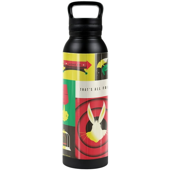 WB 100: Official Looney Tunes Icons 24 oz Insulated Canteen Water Bottle, Leak Resistant, Vacuum Insulated Stainless Steel with Loop Cap, Black