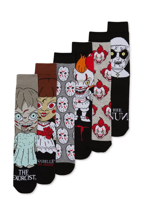 WB Horror Collection Mens Crew Socks, 6-Pack