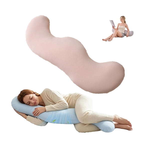 WB Pea Pod Body Pillow for Side Sleepers, S-Shaped Cooling Full Body Pillow, Long Bolster Hug Pillow for Hip, Knee, Back & Leg Support, Washable Cover (Pink, 31.5 inches)