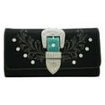 thumbnail image 1 of WB146X-BK-TQ Western Rhinestone Bling Belt Buckle Trifold Wallet - Black & Turquoise Trim, 1 of 1