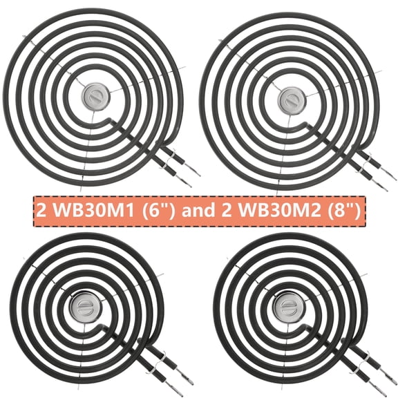 MOTMAX WB30M1 and WB30M2 Electric Stove Burner Element Replacement Compatible with GE Hotpoint Electric Range Stove - 2 * 8" and 2 * 6"