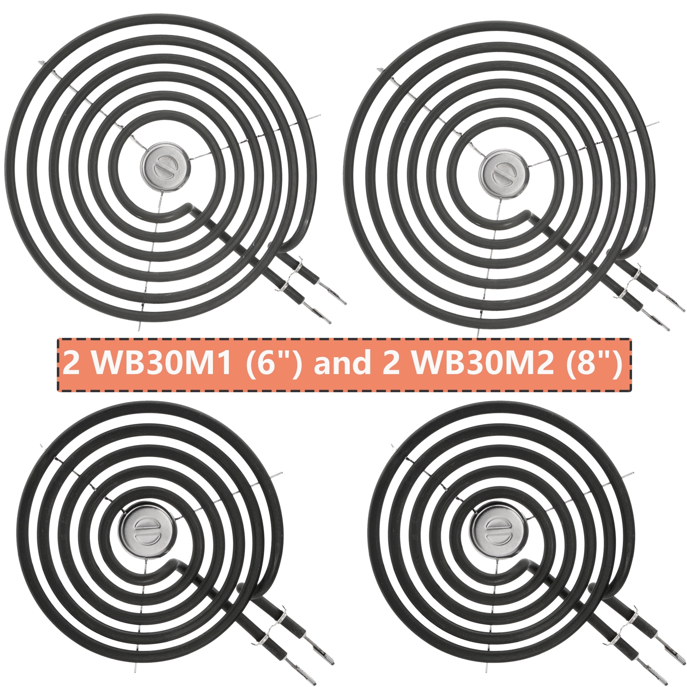 WB30M1 and WB30M2 Electric Stove Burner Element Replacement Compatible with GE Hotpoint Electric Range Stove - 2 * 8" and 2 * 6"