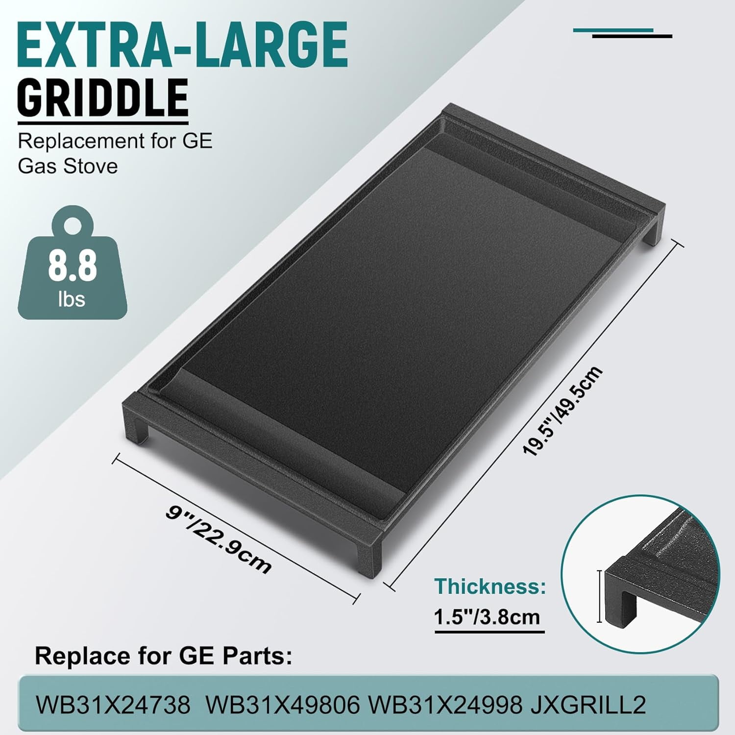 WB31X24738 Cast Iron Griddle Replacement for Appliance Stove Range Cooktop