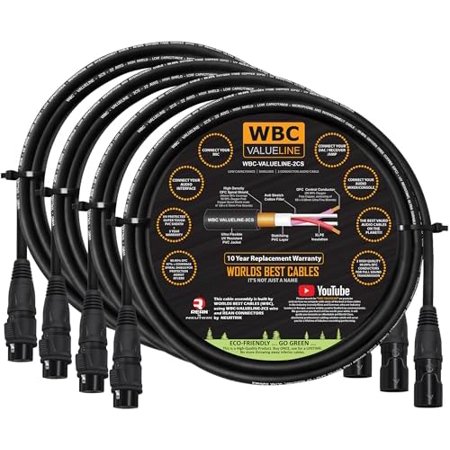 WBC-VALUELINE-2CS (22 AWG) - 4 Units - 2 Foot–Low-Capacitance Shielded Balanced Flexible Microphone, Active-Speaker & Interconnect Cables with Neutrik-Rean IP65 Rated Gold XLR Connectors$$Music