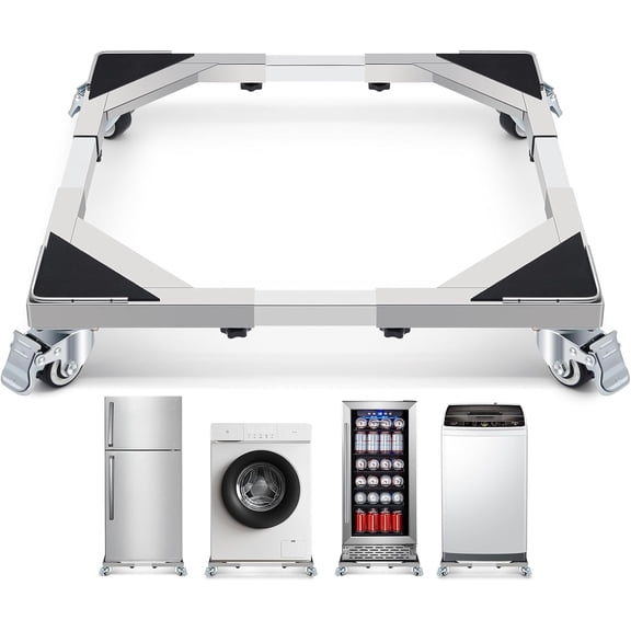 WBD WEIBIDA Upgraded Stainless Steel Washing Machine Dolly Cart, 700lbs Furniture Carts with lockble Wheels, Adjustable Mobile Roller Fridge Stand Base for Washing Machine, Dryer, Refrigerator