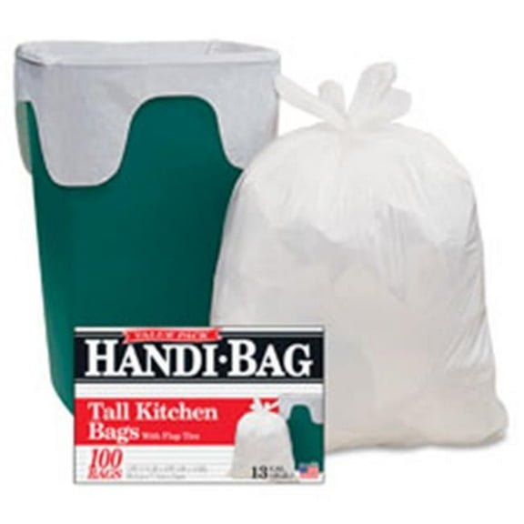 WBIHAB6FK100CT Handi-Bag Flap Tie Tall Kitchen Bags - White