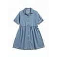 thumbnail image 1 of WBLTRVE Women’s Denim Dress, V-Neck Lace Trim, Oversized Fit, Classic Blue, 1 of 11