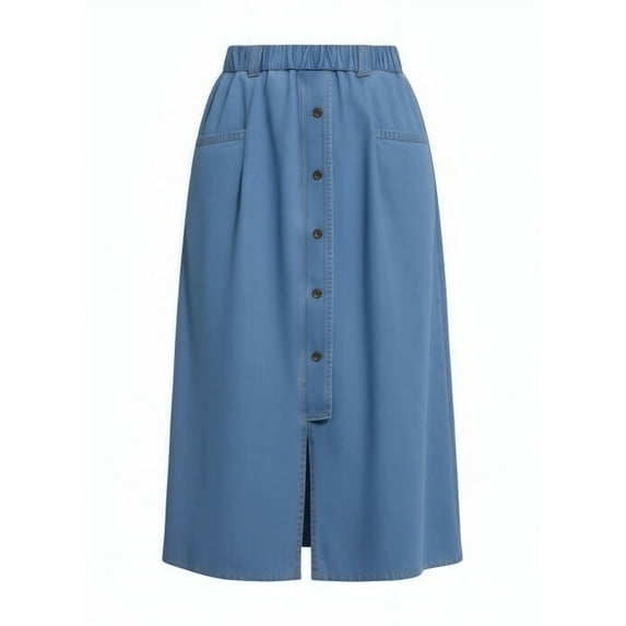 WBLTRVE Women’s High-Waisted Denim Skirt, Plus Size A-Line Midi with Elastic Waist